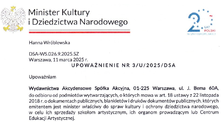 Pozwolenie MEN dla WA