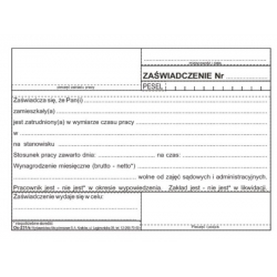 Os-231/s Zaświadczenie o zatrudnieniu, zarobkach,